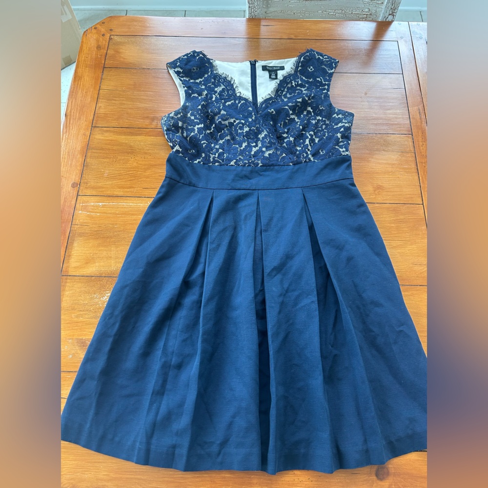 White House Black Market Navy and Cream Lace Dress